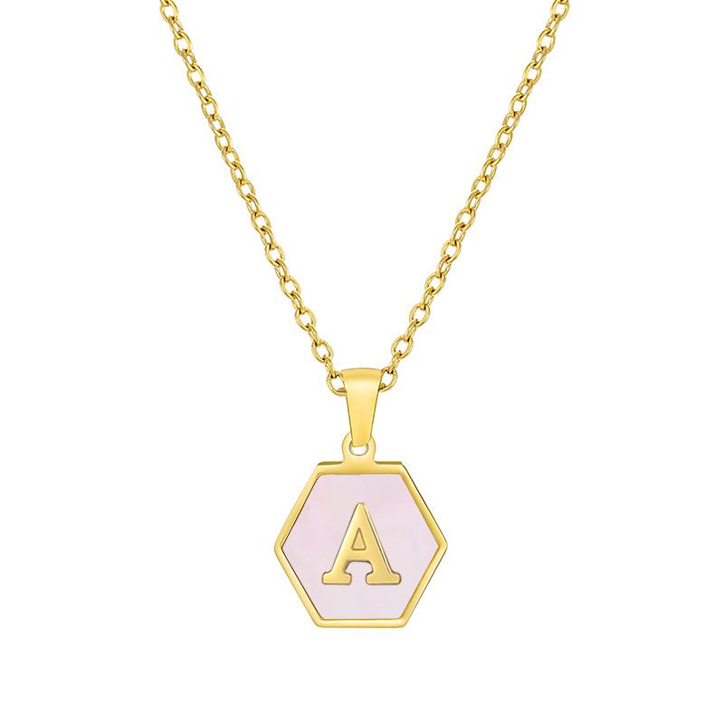 2026 Hexagonal Letter Shell Necklace Women s 26 English Letter Pendant Jewelry 45cm
