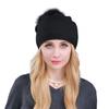Winter Lady Hat Knitted Thick Stretchy Plush Ball Decor Solid Color Ear Warm Daily Wear Cap Outdoor Skiing Skating He