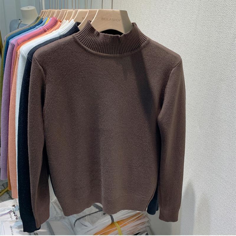 Half High Neck Velvet Pullover Sweater Women Autumn and Winter Thick Plush Warm Base Knitted Women Sweaters Vintage Slim Fit Casual Knit Jumpers 25271