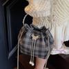 Korean Niche Design Simple and Fashionable Portable Small Bag Women's 2025 Summer New Crossbody Plaid Bucket Bag Tide
