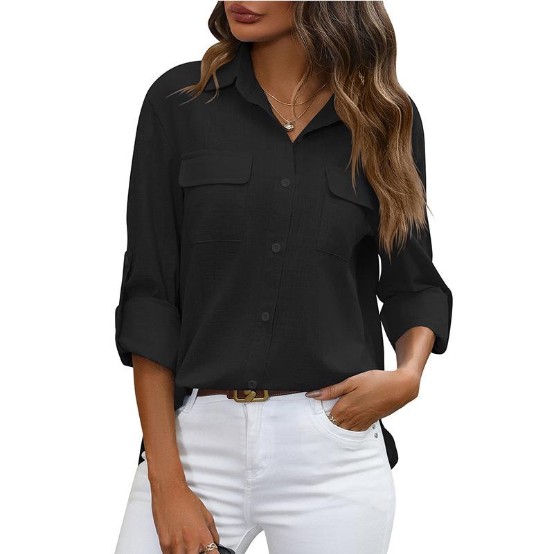 2024 Women's European & American Style Casual Button-Up Solid Color Loose Shirt - Spring/Summer Collection.