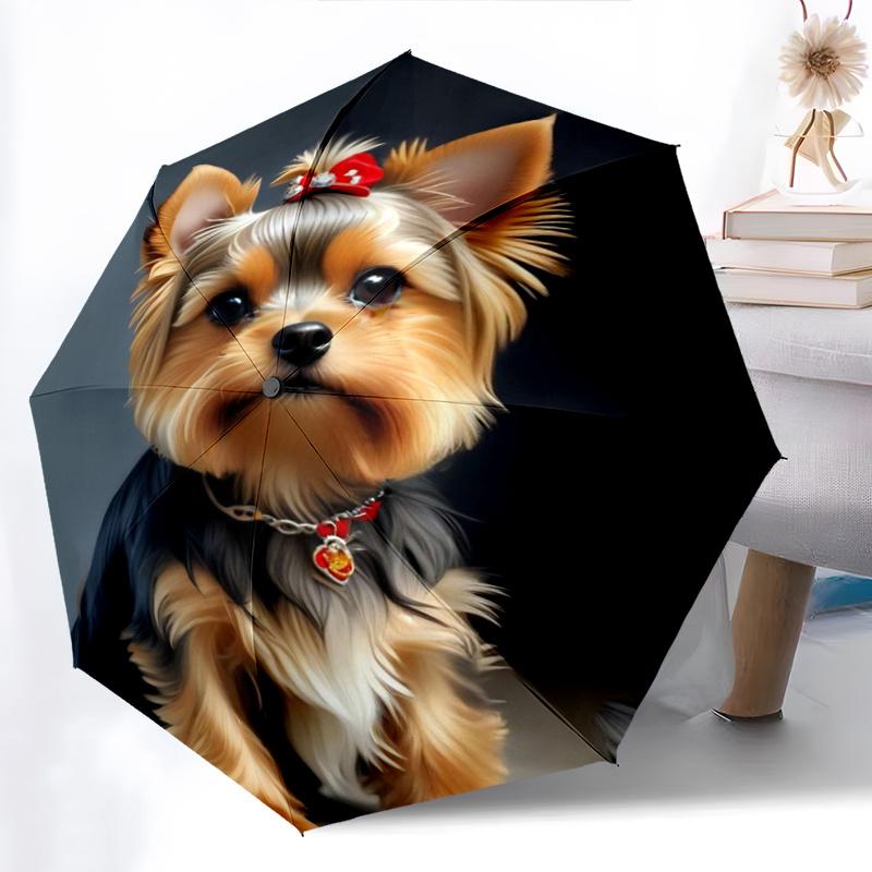 

1pc cute pet dog Yorkie Dog Theme Portable Umbrella - Four Seasons Folding Umbrella with Durable Iron Frame Suitable for All H Iron&8K