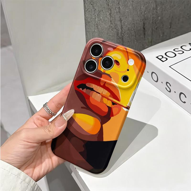 Expressive Graphic Yellow Face Pop Art Design Portrait Film Aesthetic Protective Shockproof Bumper Phone Case Cover For iPhone 14 15 16 Pro Max Plus