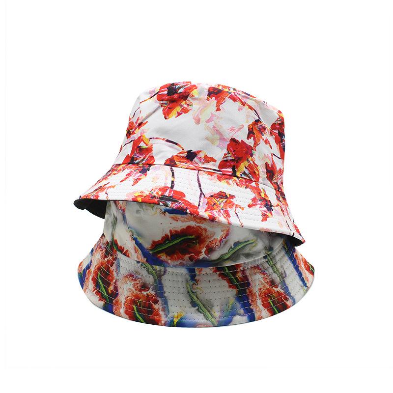 Double-Sided Bucket Hat Fresh 3D Printed Cartoon Canvas Basin Hat Women'S Outdoor Sunscreen Sun Hat