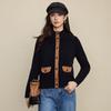 L*P Pure Wool Old Money Style Patchwork Stand Collar Cardigan Sweater Coat