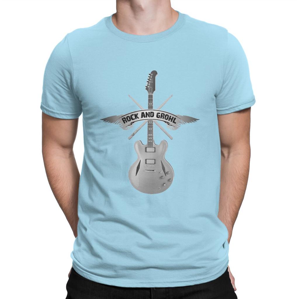 Humor Guitar T-Shirt for Men Round Collar Cotton T Shirts Foo Band Fighters Short Sleeve Tee Shirt Printed Tops
