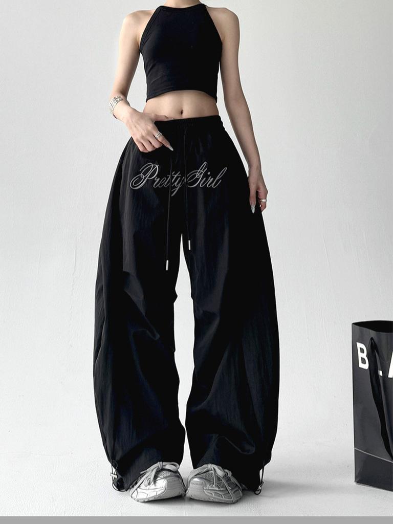 Spring American Letter Embroidered Cargo Pants With Wrinkle Effect For Teenagers