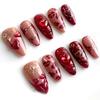 30 Pieces Valentine's Day Cat's Eye Wearing Nail Explosion 3D Three-dimensional Cherry Bow Love Gem Wearing Nail Piece Advanced Sense