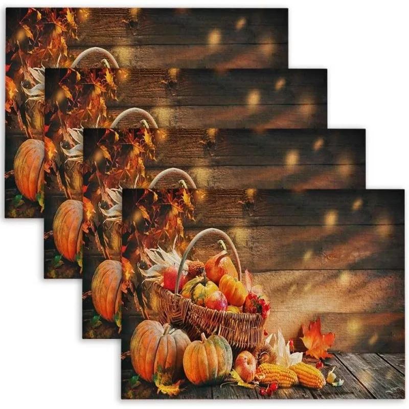 1PC Happy Thanksgiving with Falling Leaves Placemats Autumn Holiday Decoration for Dining Table