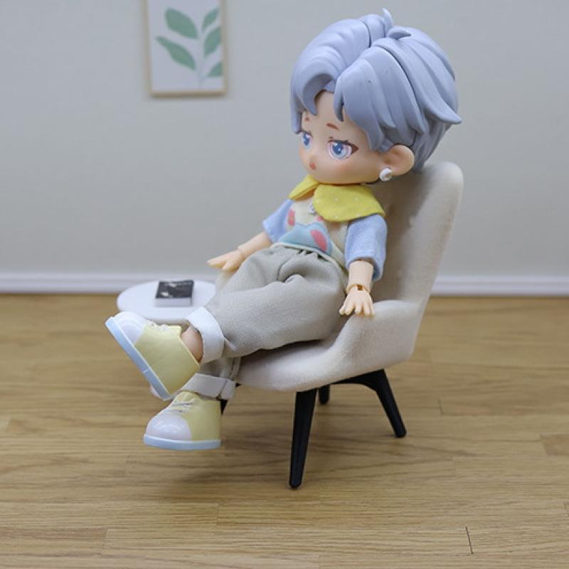 1 Piece 1/12 Dollhouse Mini Plush Sofa Chair Side Table Furniture Model For Doll House Decor Simulation Single Person Sofa