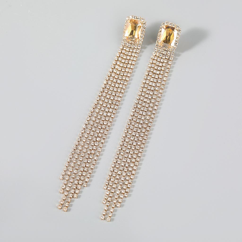 Diamond-Encrusted Long Fringed Earrings, Fashionable Super-Flash Temperament Earrings, Niche Light Luxury Earrings.