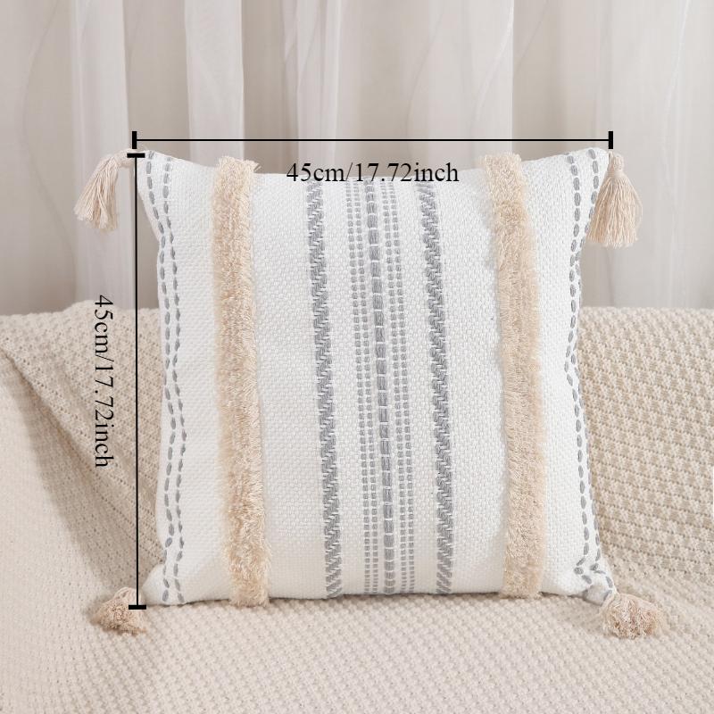 Cotton Yarn Jacquard Tufted Tassel Throw Pillow Cover Office Waist Cushion Home Sofa Bedside Cushion