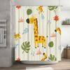 Giraffe Shower Curtain Cartoon Animal Print Bath Decor Set with Leaf Flower Designs Kids Room Decoration Waterproof Fabric Multi