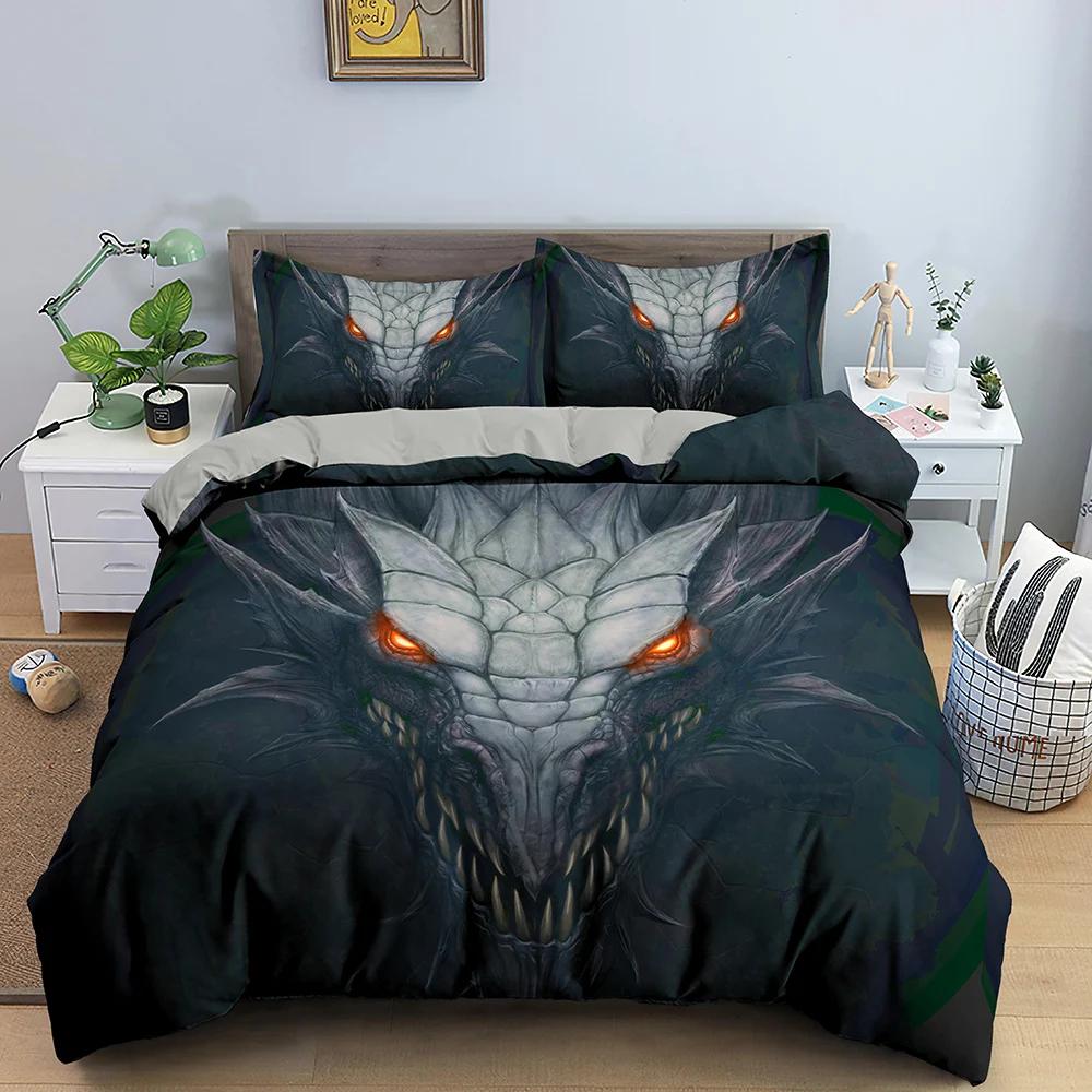 Red Dragon King Queen Duvet Cover Western Mythical Animals Bedding Set For Kids Teens Adults Magical Creature 2/3Pcs Quilt Cover