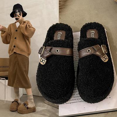 Women's Baotou Plush Slippers Padded Warm Winter Thick Bottom Heightened Home Slippers Casual Walking Indoor Shoes Snow Cotton Slippers