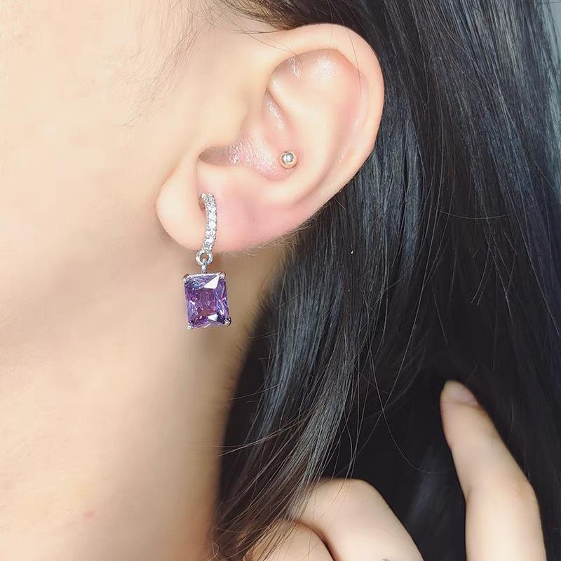 Luxury Amethyst Drop Earrings for Women - No Piercing Ear Clips with Chic Socialite Style