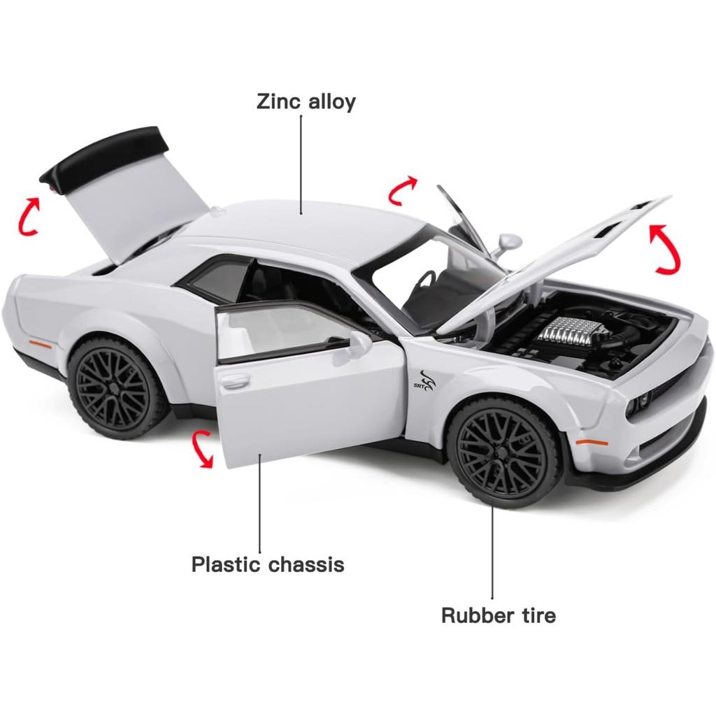 Maßstab 1/32 Dodge Hellcat Challenger Diecast Metall Rückzug Modellauto Hellcat mit Sound und Licht Hellcat Auto Spielzeug Geschenke für Kinder ab 3 Jahren