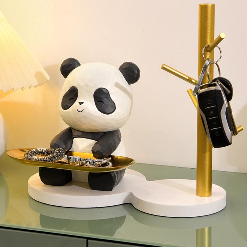 Dekorative Panda-Harzstatue mit Aufbewahrungsschale für Schlüssel und Kleinigkeiten Tier-Skulptur Eingangsbereich Wohnzimmer Tischdekorationen