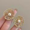 3.5cm Gold Plated Exaggerated Striped Round Clip On Earrings For Women Party Temperament Jewelry