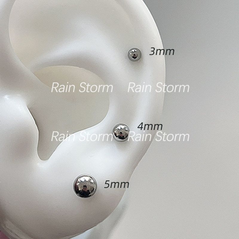 

Double Ball Titanium Steel Ear Cartilage Studs for Women, European and American Style, Punk Style Earrings, Simple Stackable Trendy Ear Accessories 5mm Silver Pair, Thin Rod 0.8mm