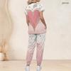 Women Plus Size V Neck Short Sleeve Scrub Set Black Base Red Gold Heart Glitter Print Nurse Uniform Set