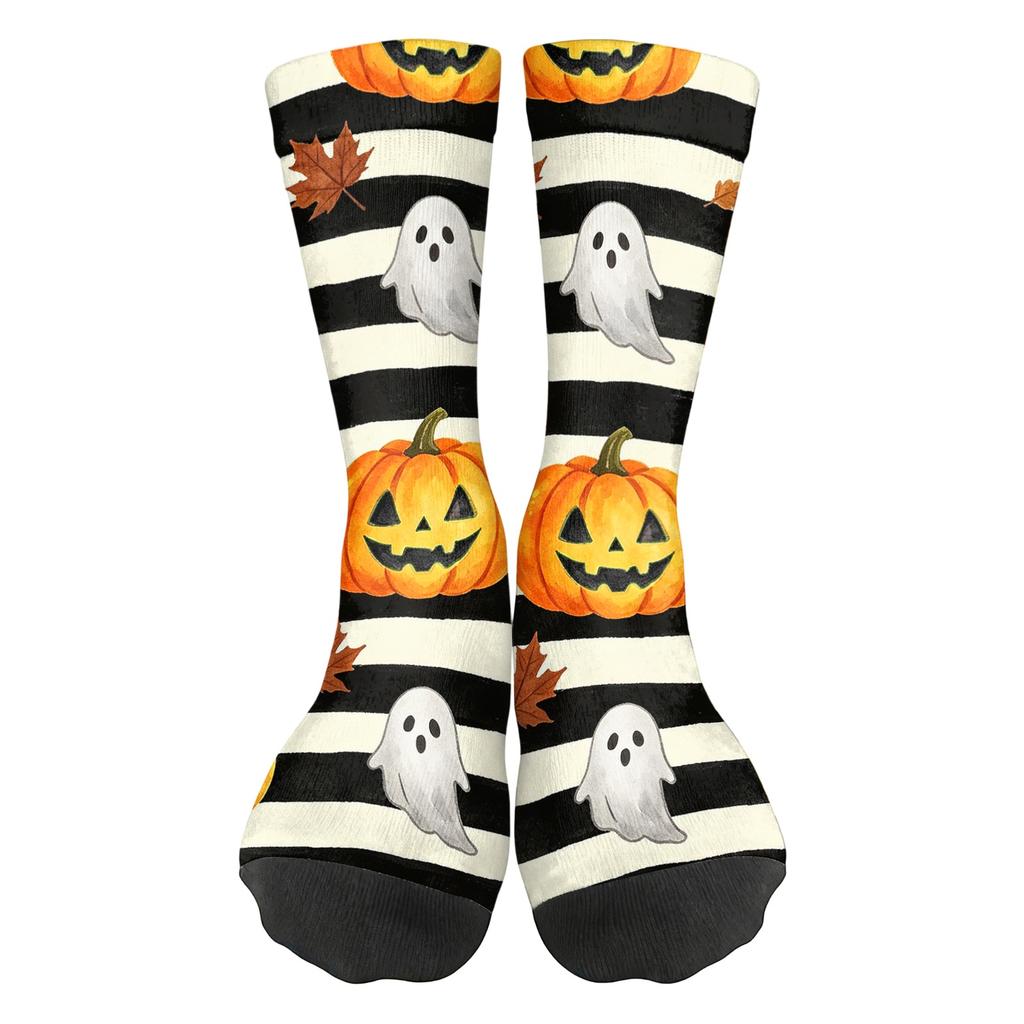 Unisex Breathable Mid-Calf Socks Halloween Print Comfortable Stretchy Crew Socks Suitable for Everyday Wear and Seasonal Use