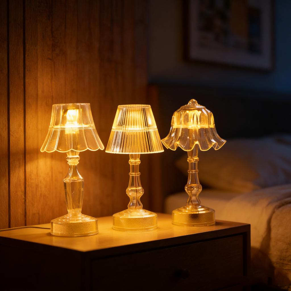 Transparente Tischlampe/Nachtlicht, Nachttisch-Umgebungslicht, Dekoration für das Schlafzimmer.
