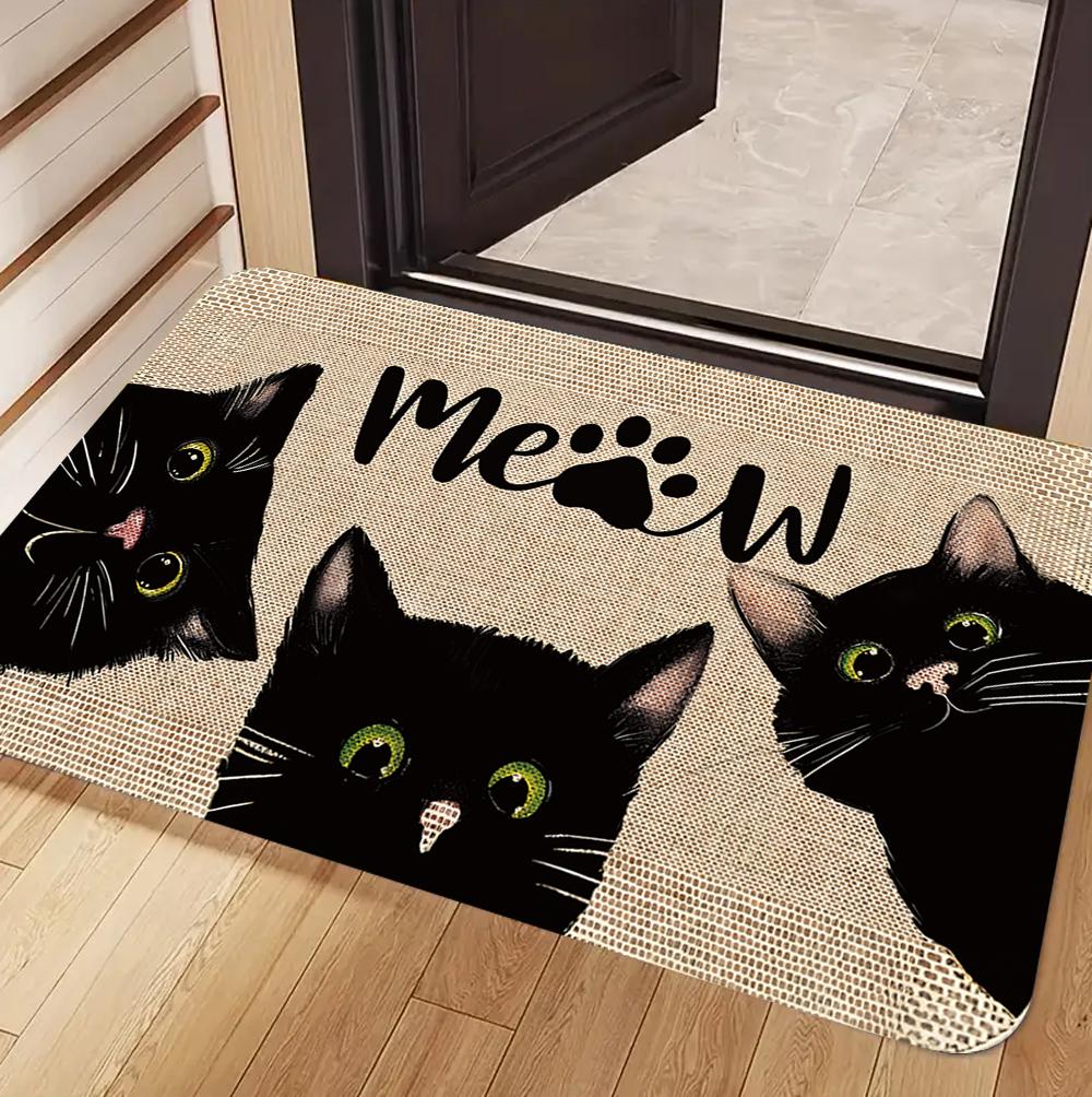 Cute Cat Pattern Entrance Door Mat Welcome Mat Bathroom Kitchen Non-slip Floor Carpet Washable Bedroom Home Decoration Small Rug