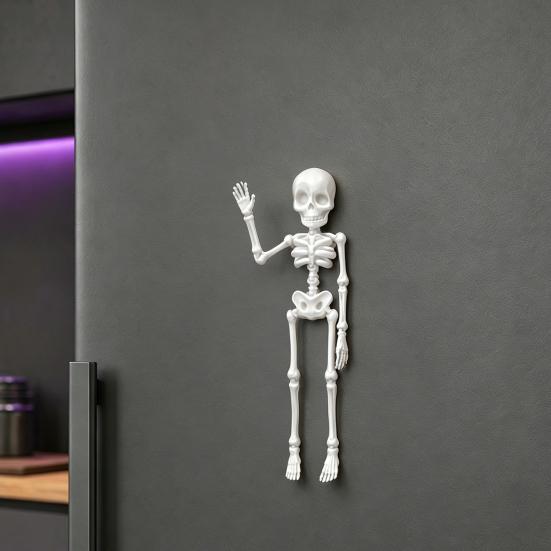 3D Printed Skeleton Refrigerator Magnet, Poseable Skeleton Figurine with Movable Joints, Halloween Gothic Skeleton Fridge Magnet Decoration