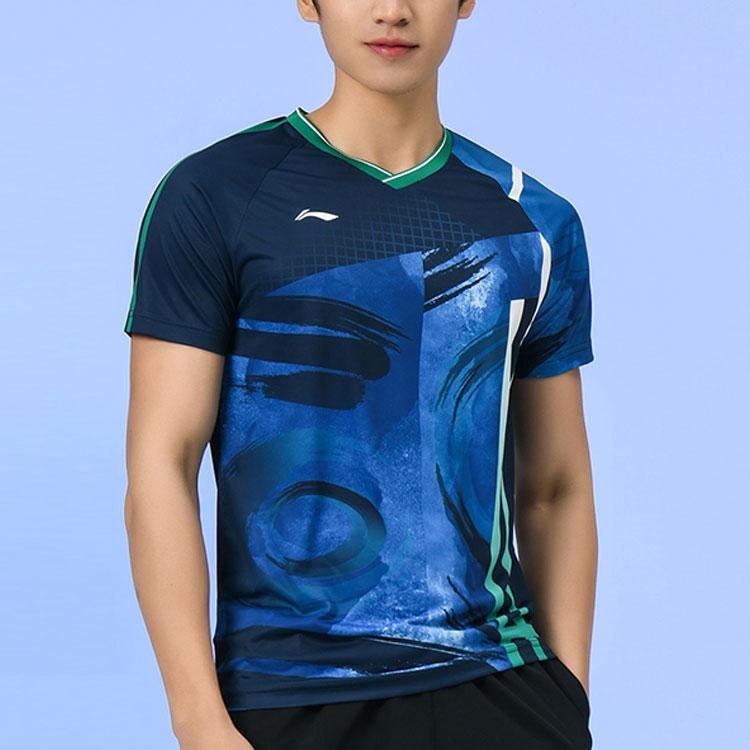 Li Ning Badminton Series Quick-Dry Cool Competition Sports Short Sleeve T-Shirt Men Tops Royal-Blue AAYR193-1