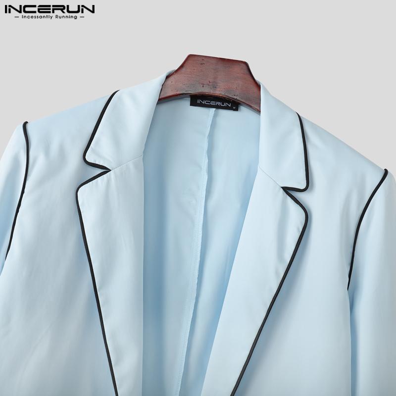 INCERUN Costume de toamnă supradimensionate din două piese pentru bărbați, blazer cu mânecă lungă cu cusături, seturi de pantaloni lungi drepți