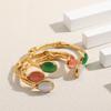 MamacitaSlay 316L Stainless Steel Textured Natural Stone Cuff Bangle 18K Gold Plated Waterproof Jewelry For Women Open Bracelet