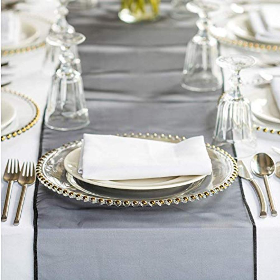 Gold Beaded Round Glass Dinner Plate Chargers with Wedding Decor Placemats Set of 24