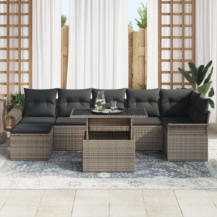 VidaXL Ensemble de canapé de jardin 8 pièces avec coussins en rattan gris 3348325