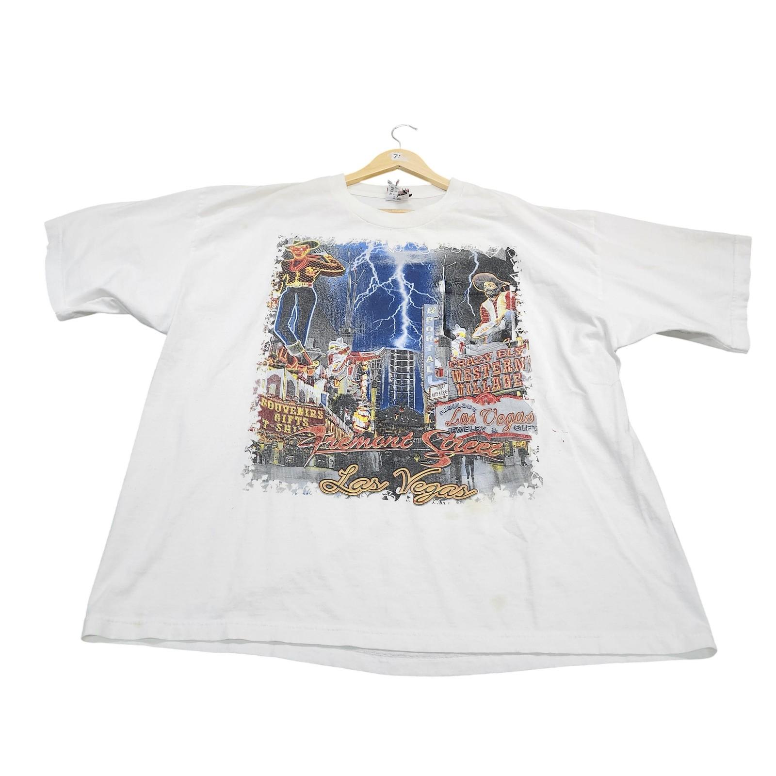 VTG Bayside Shirt Mens 3XL White Fremont Street Las Vegas Graphic Tee Made USA Unisex T-Shirt XXXL