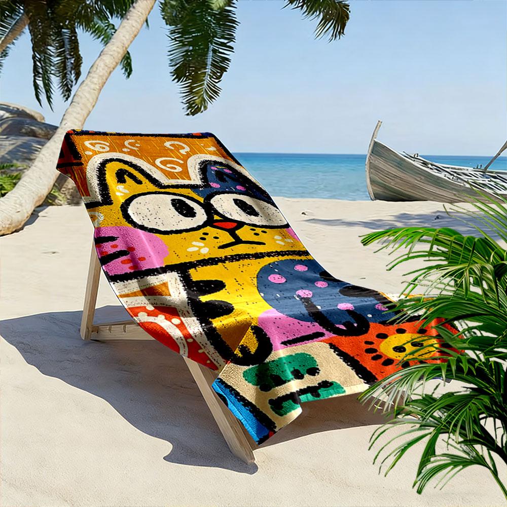 Colorful Cartoon Cat Design A Must-have Beach Towel for Beach Travel
