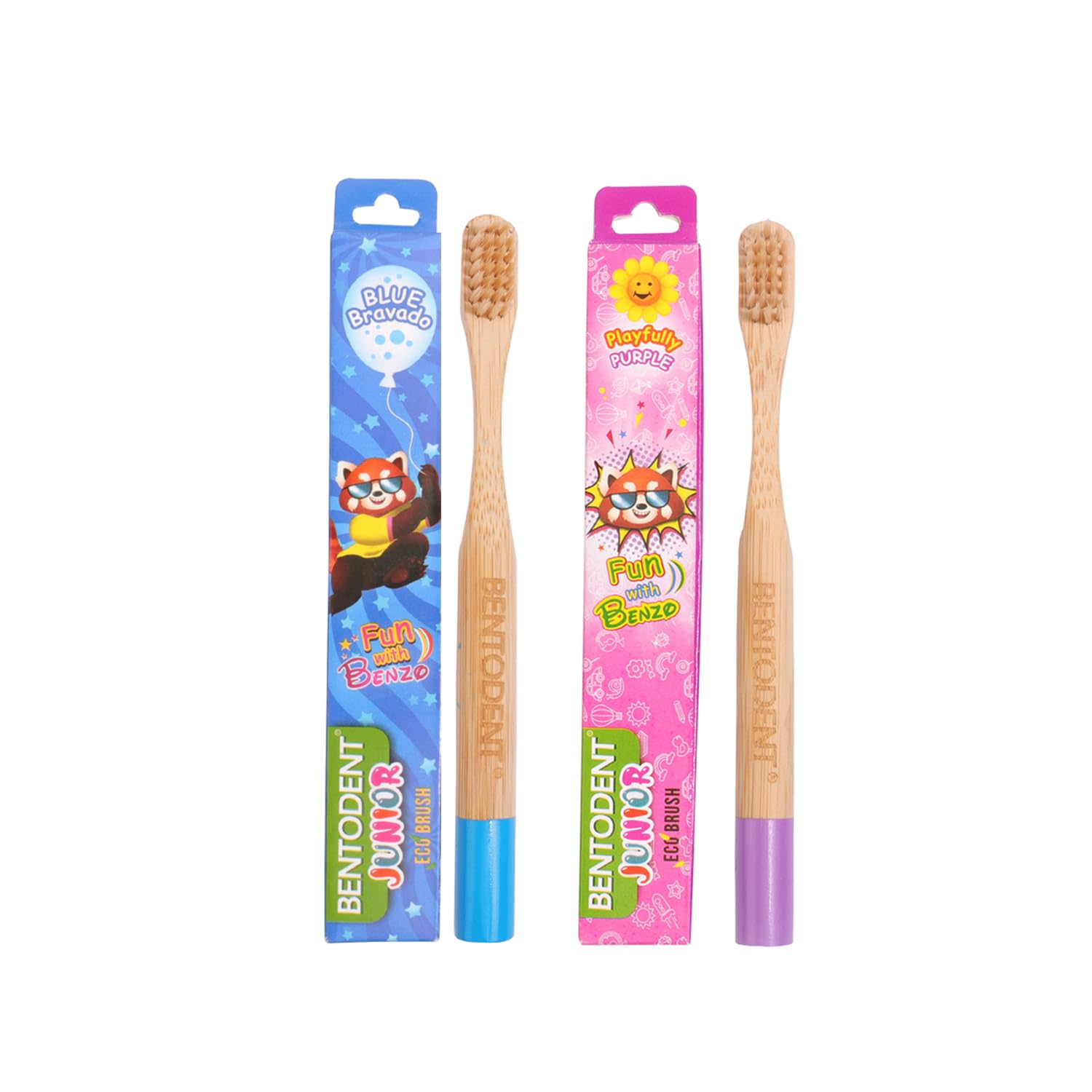 Bentodent Organic Bamboo Toothbrush Set for Kids - Eco-Friendly Toothbrush with Ultra Soft & Medium Fiber Bristles | Natural Bamboo Handle, Gentle
