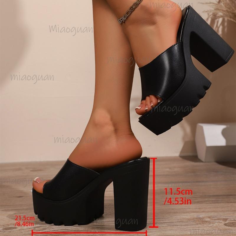 

Черные Кожаные Женские Мулы на Платформе с Блочным Каблуком с Открытым Носком на Массивной Подошве для Весенне-Летней Моды Женская Обувь Размер 35-43 35 чёрный
