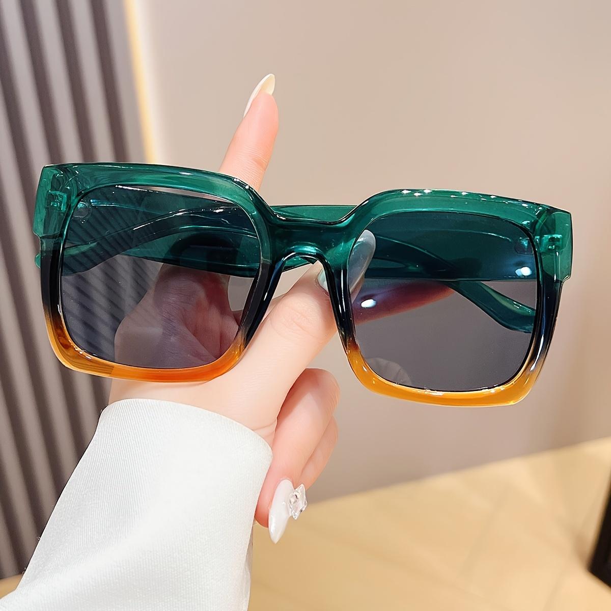 

1pc Unisex Oversized Square Sunglasses - Vibrant Multicolor Y2K Novelty Accessory with Retro Rectangular Style for Women and Men зелёный