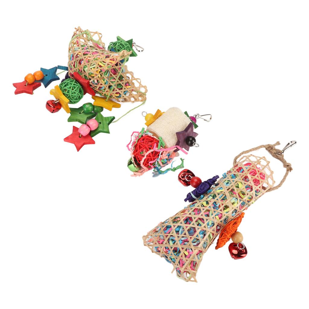 3 Stück Papageien Schredder Kauspielzeug Bambusnetz Rattan Luffa Vogel Kauspielzeug für Finken Wellensittiche Sittiche