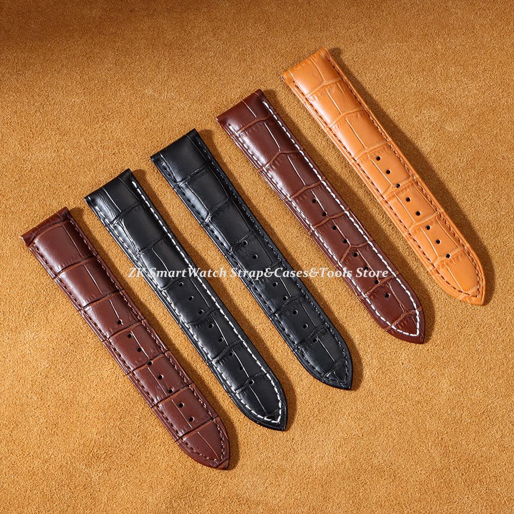 Business Casual Black Brown Genuine Calfskin Leather Watch band Strap Butterfly Buckle Crocodile Pattern Bracelet 18 20 22 24mm