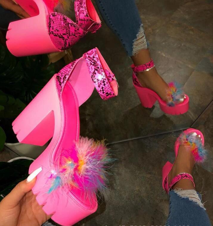 

Тенденция 2024, женская обувь, сандалии-гладиаторы на грубом каблуке, меховые женские туфли на высоком каблуке, кожаная обувь, роскошные женские туфли черного цвета 35 розы красного