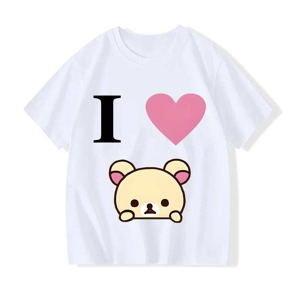 L Love Rilakkuma Painting T-shirt Girls Clothing Cartoon Short Sleeves Sports Fashion Streetwear Manga/Comic Tee-shirt
