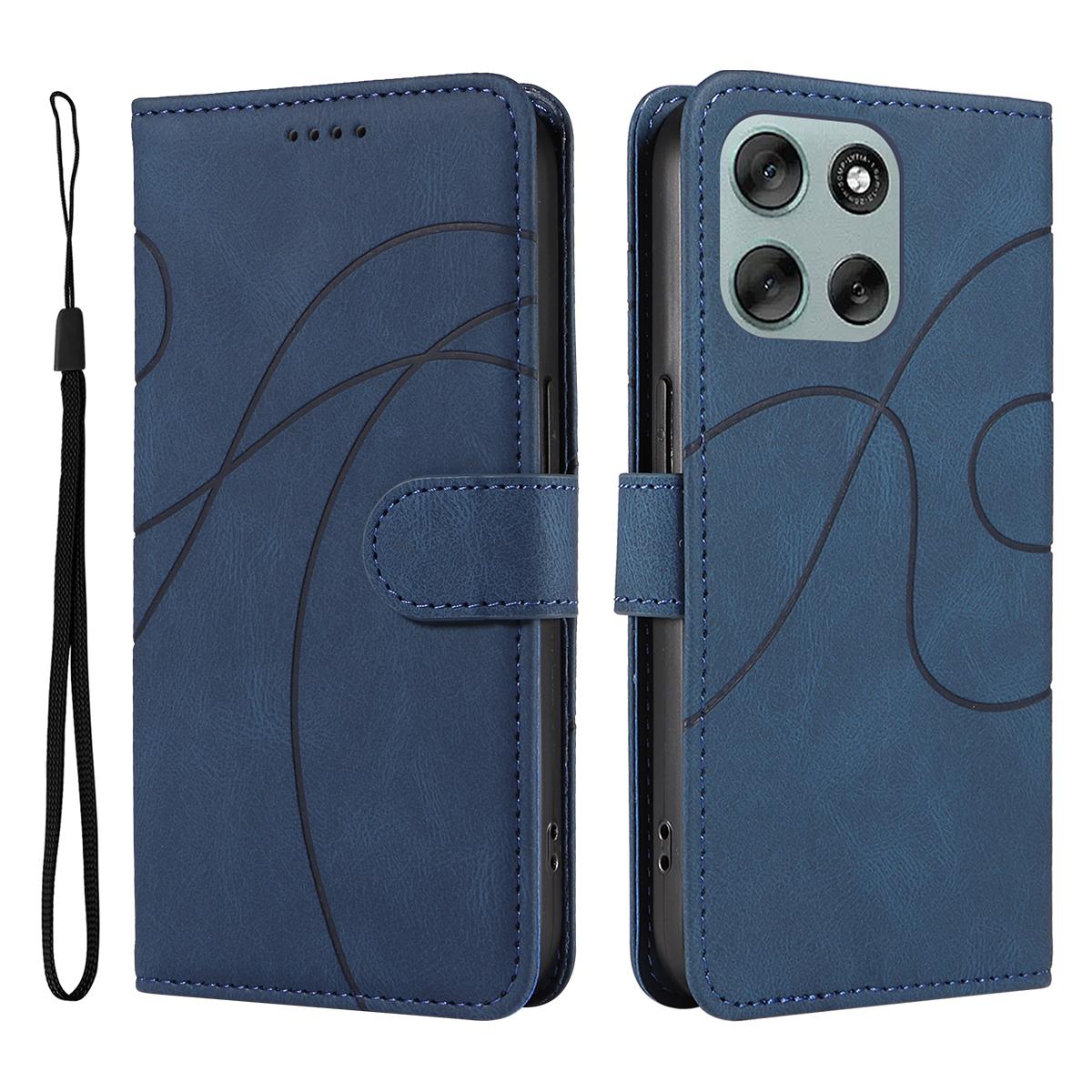 

Для Motorola Moto G56 5G Кошелек Чехол Кожаный Чехол для Телефона Подставка с Дизайном Изогнутых Линий Blue