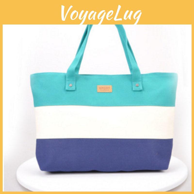 Women Stripe Canvas Handbag Summer Beach Shoulder Bags Messenger Tote Hand Bag
