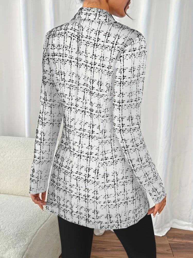 Autumn Winter New Elegant Black and White Grid Pattern Lapel Button Long Sleeve Slim Suits
