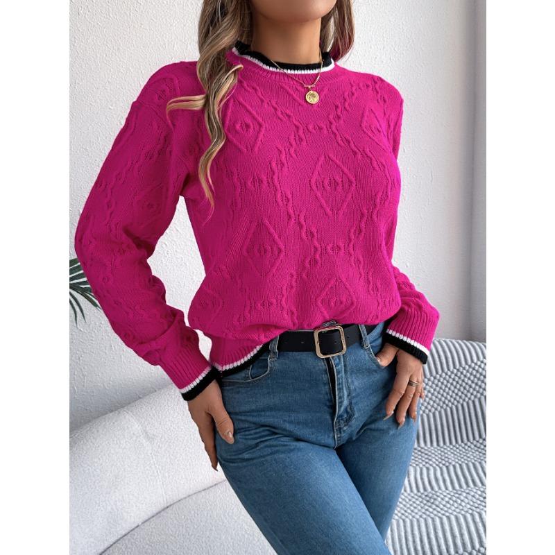 Autumn and Winter Women's Casual Color Blocking Twist Long Sleeve Pullover Sweater
