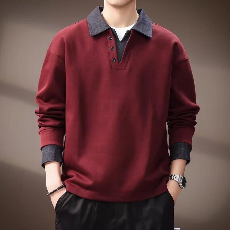 Men's Faux Two-Piece Contrast Polo Sweatshirt