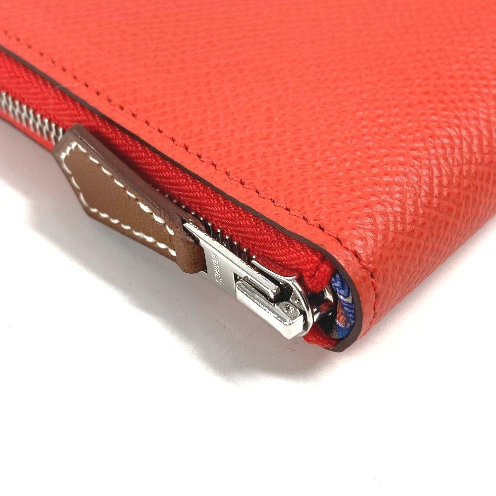 HERMES Azap Long Silk-In Wallet Zip Around Long Wallet Epsom Capusine Orange