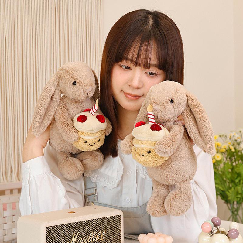 Original Jelly Cat 30Cm Shy Bonnie Rabbit Holding A Birthday Cake Plush Doll Accompanying Cats, Dogs And Pets Holiday Gift.